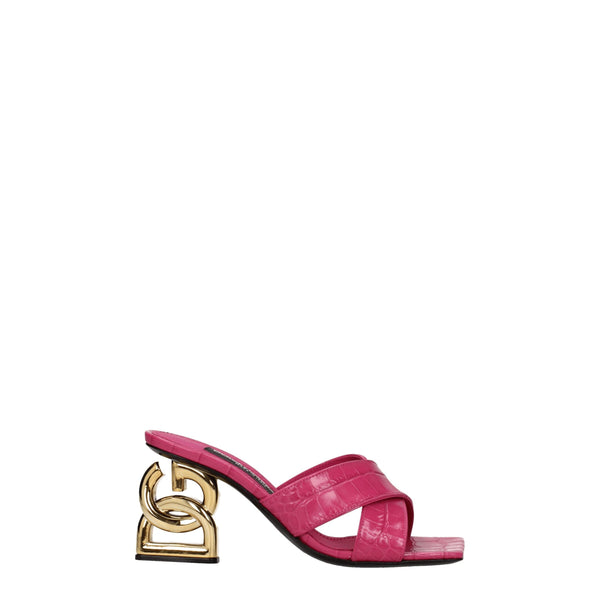 Dolce & Gabbana Pink Crocodile-Print Leather Heeled Sandals – Women’s Mid Heels
