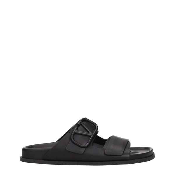 Valentino Garavani Black Leather Slippers Sandals