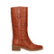 Celine Mid Calf Boots in Brown Leather with Round Toe and Vintage Finish - Women’s Casual Cognac Heel Boots
