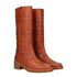 Celine Mid Calf Boots in Brown Leather with Round Toe and Vintage Finish - Women’s Casual Cognac Heel Boots