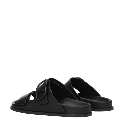 Valentino Garavani Black Leather Slippers Sandals