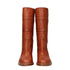 Celine Mid Calf Boots in Brown Leather with Round Toe and Vintage Finish - Women’s Casual Cognac Heel Boots