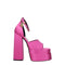 Versace Pink Satin Platform Sandals with Crystal Ankle Strap and High Block Heel - Women’s