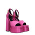 Versace Pink Satin Platform Sandals with Crystal Ankle Strap and High Block Heel - Women’s