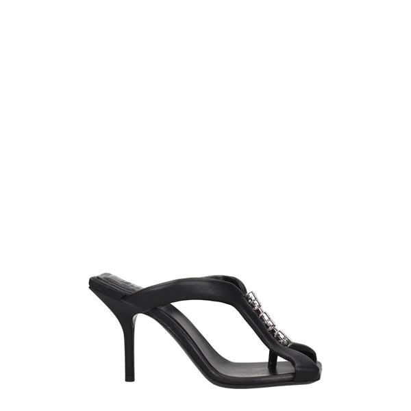 Givenchy Black Leather Stiletto Heels Sandals with Silver Detail – Women’s