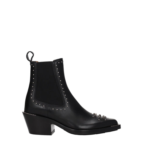 Chloé Black Leather Studded Ankle Boots with Stones – Women’s