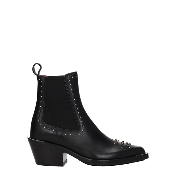 Chloé Black Leather Studded Ankle Boots with Stones – Women’s