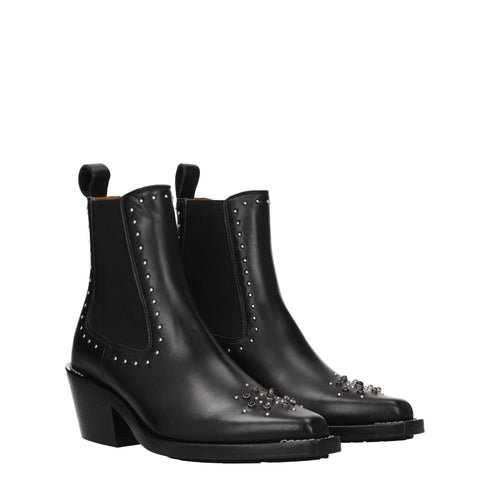 Chloé Black Leather Studded Ankle Boots with Stones – Women’s