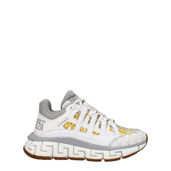 Versace White and Grey Fabric Athletic Sneakers Shoes with Logo Print for Women