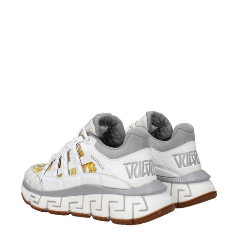 Versace White and Grey Fabric Athletic Sneakers Shoes with Logo Print for Women