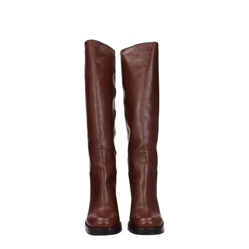 Prada Knee-High Boots in Brown Leather – Women's