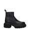 Off-White Black Leather Ankle Boots – Women’s Round Toe Chunky Mid Heel