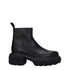 Off-White Black Leather Ankle Boots – Women’s Round Toe Chunky Mid Heel