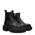 Off-White Black Leather Ankle Boots – Women’s Round Toe Chunky Mid Heel