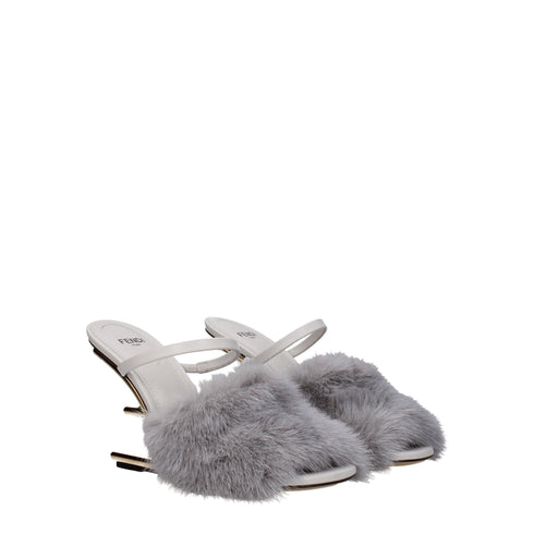 Fendi Slippers Sandals in Gray Mink Leather - Women’s