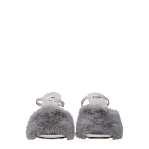 Fendi Slippers Sandals in Gray Mink Leather - Women’s