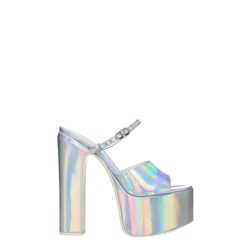 Valentino Garavani Gray Patent Leather Platform Sandals – Women’s Metallic High Heels