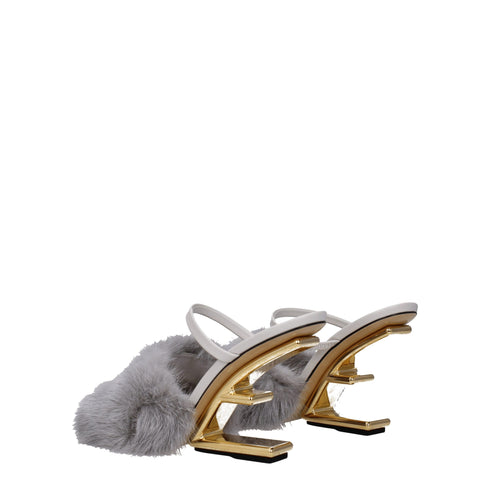 Fendi Slippers Sandals in Gray Mink Leather - Women’s