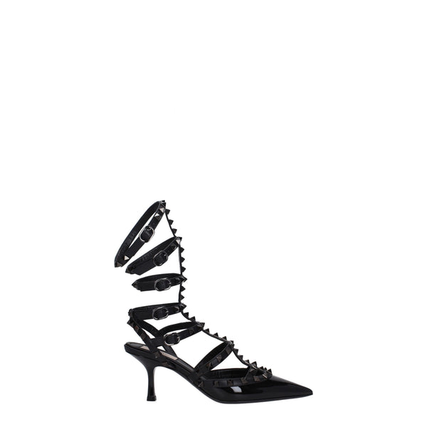 Valentino Garavani Rockstud Gladiator Patent Leather Heeled Sandals Black – Women’s