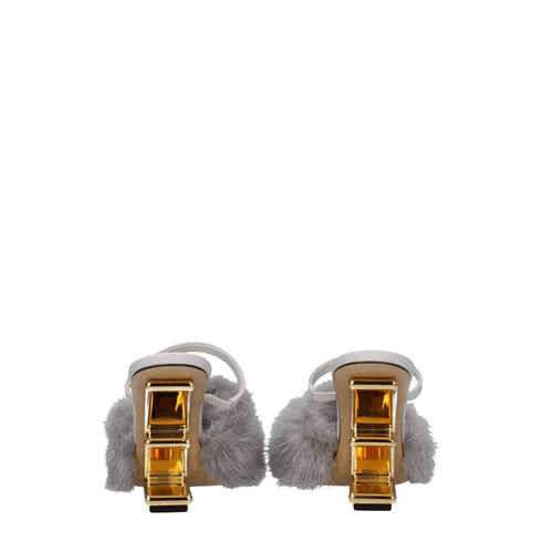 Fendi Slippers Sandals in Gray Mink Leather - Women’s