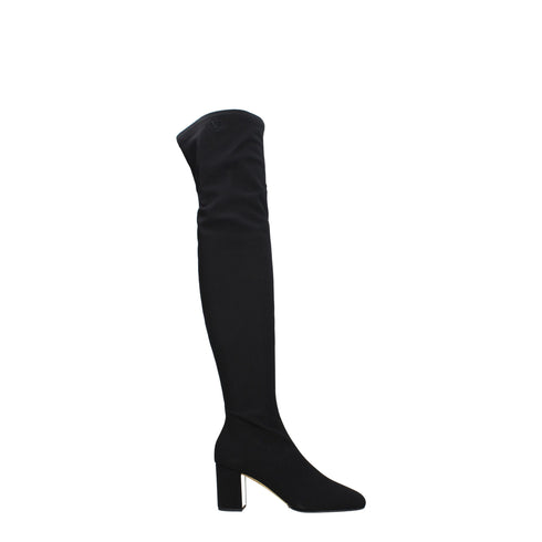Valentino Garavani Black Stretch Fabric Over-the-Knee Boots with Mid Block Heel – Women’s