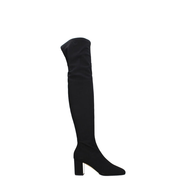Valentino Garavani Black Stretch Fabric Over-the-Knee Boots with Mid Block Heel – Women’s