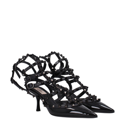 Valentino Garavani Rockstud Gladiator Patent Leather Heeled Sandals Black – Women’s