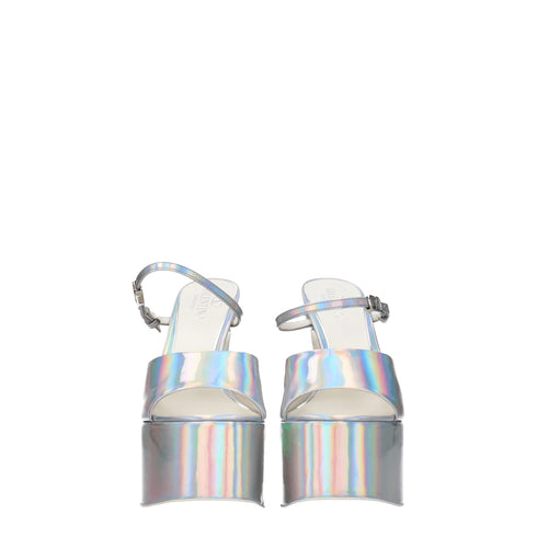 Valentino Garavani Gray Patent Leather Platform Sandals – Women’s Metallic High Heels