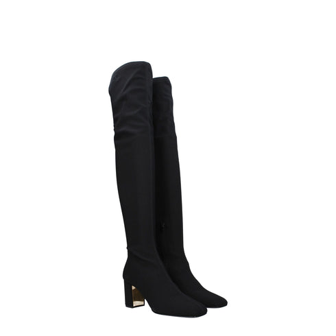Valentino Garavani Black Stretch Fabric Over-the-Knee Boots with Mid Block Heel – Women’s