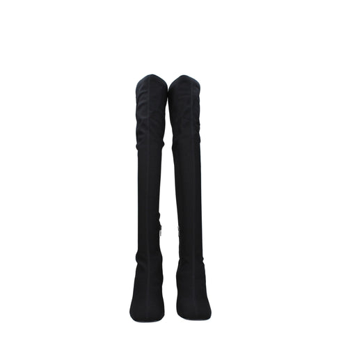 Valentino Garavani Black Stretch Fabric Over-the-Knee Boots with Mid Block Heel – Women’s