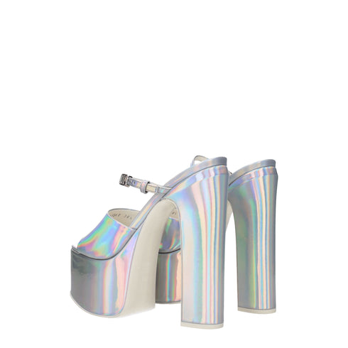 Valentino Garavani Gray Patent Leather Platform Sandals – Women’s Metallic High Heels