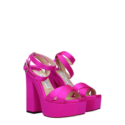 Jimmy Choo Women's Pink Fuchsia Satin Platform High Heels Sandals