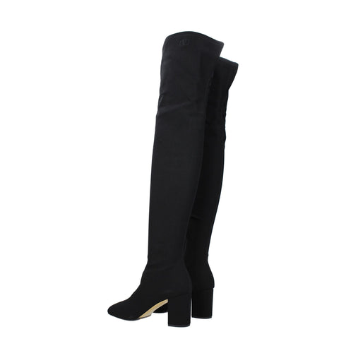 Valentino Garavani Black Stretch Fabric Over-the-Knee Boots with Mid Block Heel – Women’s