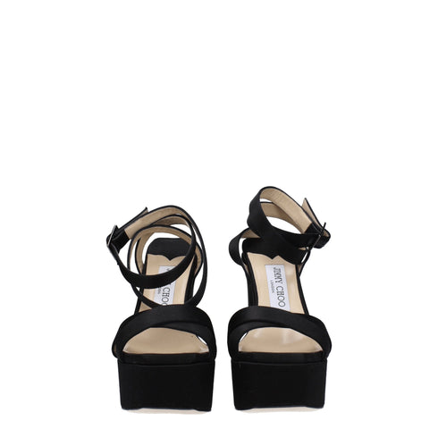 Jimmy Choo Women's Black Satin Platform High Heels Sandals