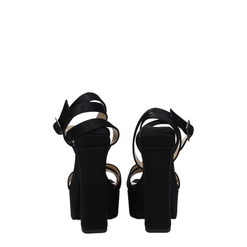 Jimmy Choo Women's Black Satin Platform High Heels Sandals