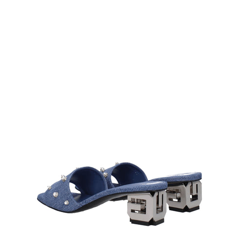 Givenchy Women's Blue Denim Beaded Mid Heels Fabric Sandals