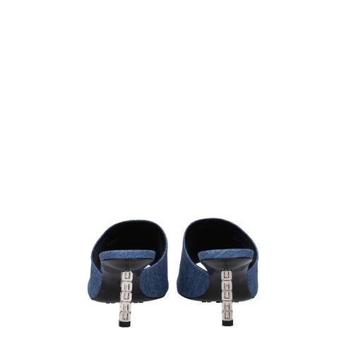 Givenchy Women’s Blue Denim Fabric Open-Toe Sandals – Mid-Heels Slip-On