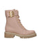 Balmain Nude Pink Leather Ankle Combat Boots with Gold Logo Buckle - Women’s