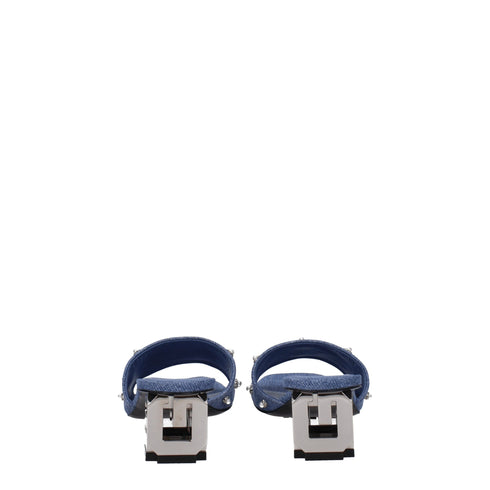 Givenchy Women's Blue Denim Beaded Mid Heels Fabric Sandals