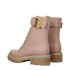 Balmain Nude Pink Leather Ankle Combat Boots with Gold Logo Buckle - Women’s