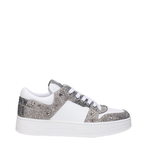 Jimmy Choo White & Silver Rhinestone Chunky Leather Sneakers – Women’s