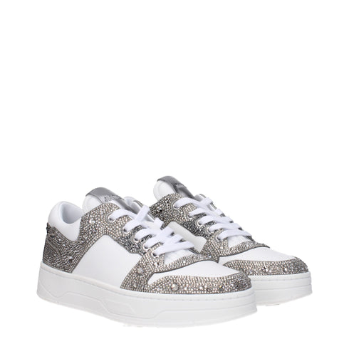 Jimmy Choo White & Silver Rhinestone Chunky Leather Sneakers – Women’s