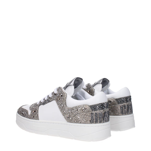 Jimmy Choo White & Silver Rhinestone Chunky Leather Sneakers – Women’s