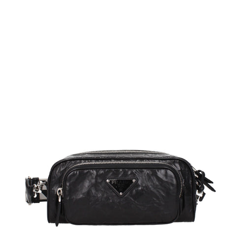 Prada Nappa Antique Multi-Pocket Crossbody Bag in Black Leather – Women