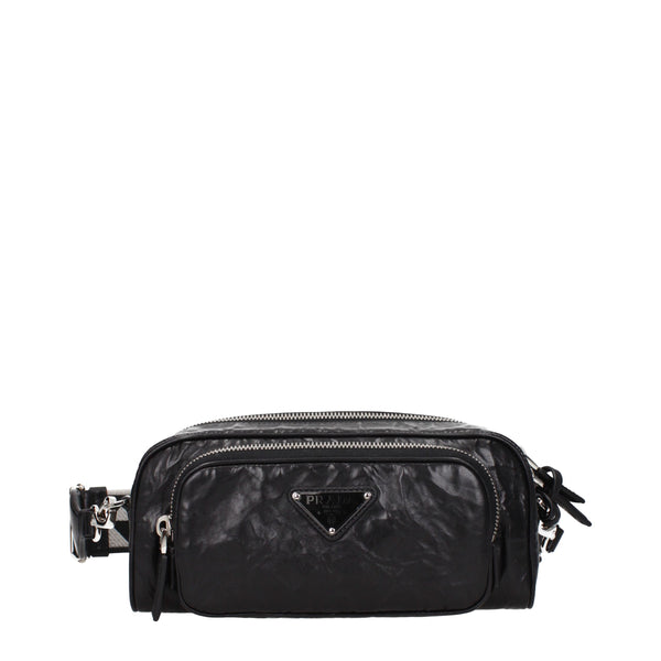 Prada Nappa Antique Multi-Pocket Crossbody Bag in Black Leather – Women