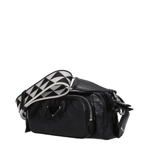 Prada Nappa Antique Multi-Pocket Crossbody Bag in Black Leather – Women