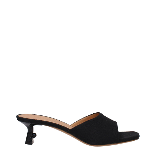 Off-White Mule Sandals – Black Linen Open-Toe Mid-Heel Slides for Women