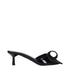 Prada Black Sandals Patent Leather Open Toe Mid Heel with Front Detail for Women