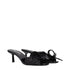 Prada Black Sandals Patent Leather Open Toe Mid Heel with Front Detail for Women