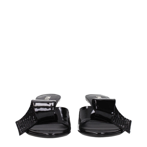 Prada Black Sandals Patent Leather Open Toe Mid Heel with Front Detail for Women